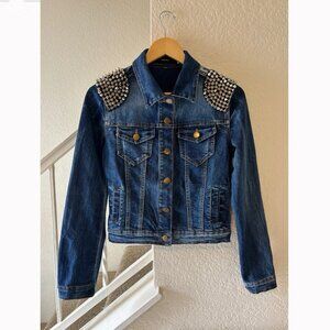 Forever 21 Women’s Studded Blue Denim Trucker Style Jacket Small Rockstar Y2K